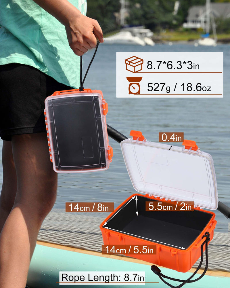 Dry Box for Boat Floating Waterproof Containers for Kayaking & Boating - Crushproof Waterproof Storage Case for Phones Drybox with Rope & Steel Hinges Orange