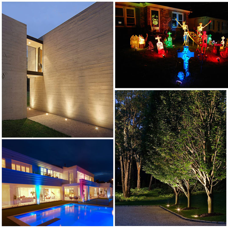 Junview Low Voltage Landscape Lights Halloween 10W RGBW Warm White LED Well Landscape Lighting Waterproof Outdoor 12V-24V Pathway Deck Ground Garden RGB Christmas Well Lights (2) 2