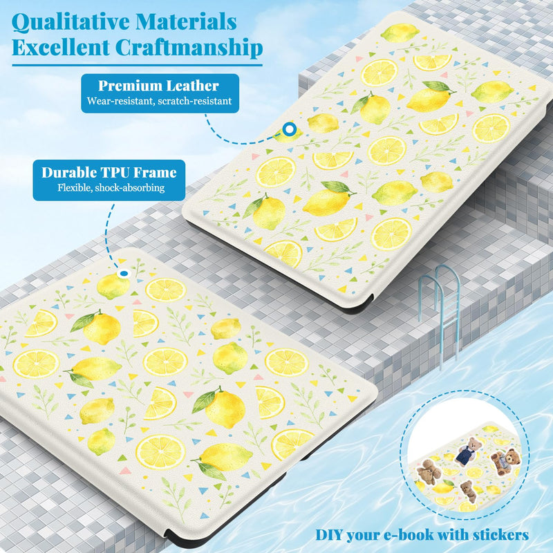 Case for 7" Kindle Paperwhite 12th Gen 2024 Lemon Party | Compatible with Kindle Colorsoft Signature Edition 2024 with Hand Strap | Slim Leather Protective Cover with Auto Sleep/Wake 7" Kindle Paperwhite 12th Generation