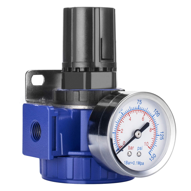 NANPU 1/2" NPT Compressed Air Regulator, Zinc Alloy Body, 150 psi Copper Core Steel-Protected Dial Gauge ＆ Metal Bracket, for Air Compressor ＆ Pneumatic Tools