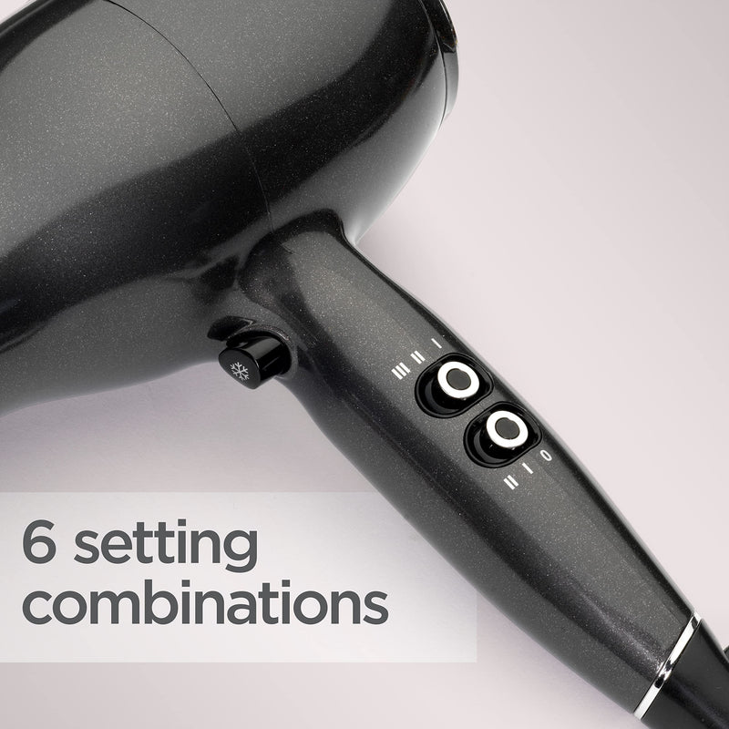 BaByliss Platinum Diamond Hair Dryer & Diffuser - Professional 2300W Blow Dryer with AC Motor, Ionic Frizz-Control, 3 Heat & 2 Speed Settings, Diamond, 6490DU