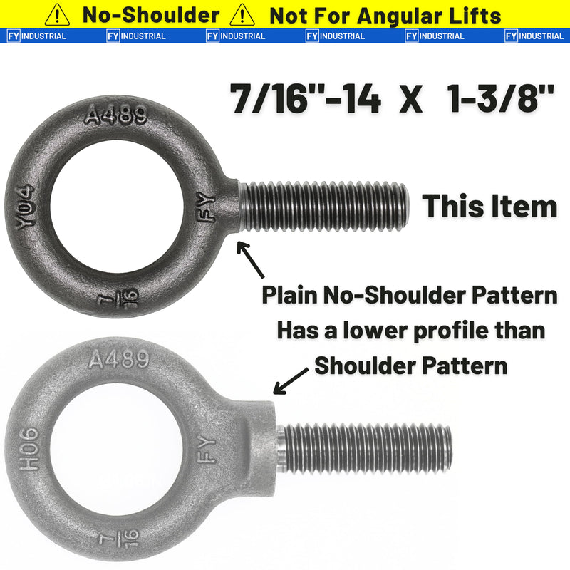 10 Pcs No-Shoulder Lifting Eye Bolts 7/16"-14 X 1-3/8"
