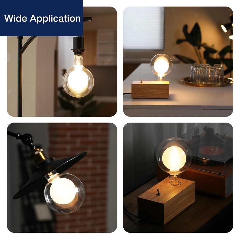 FLSNT 2 Pack G125(G40) Decorative Dimmable Globe LED Bulbs, 2700K Soft White, 7W(40W Equivalent), 400LM, E26 Medium Base, CRI90, Oversized Edison Bulb for Bathroom, Bedroom, Living Room