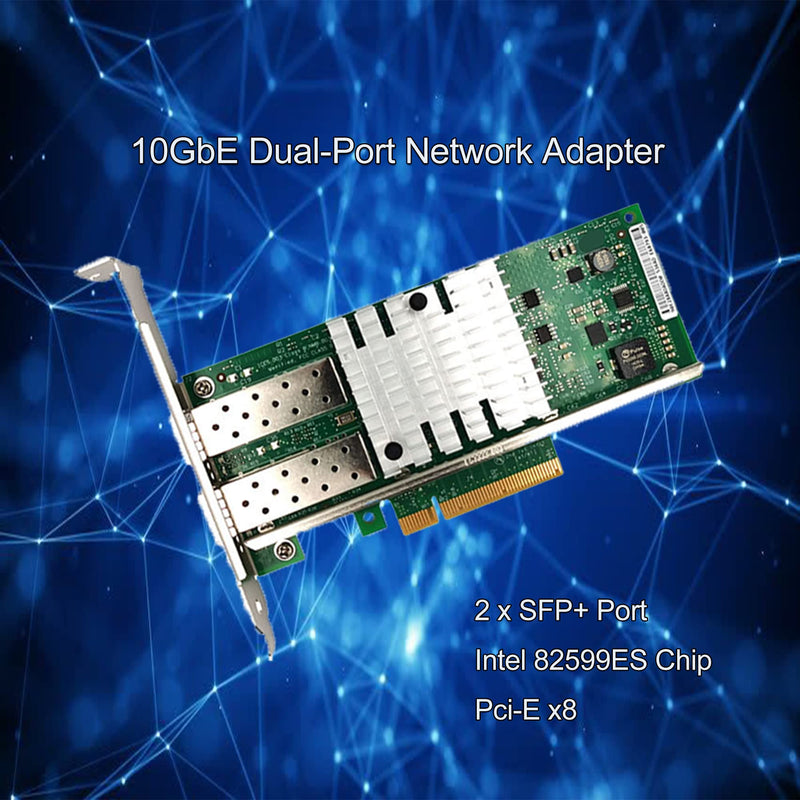 10Gb Network Card Dual SFP+ Ports PCIEx8 Ethernet Converged Server Compatible Intel X520-DA2 82599ES Chip Support Windows 7/8/10/11/Visa,Server/Linux/VMware X520-2*SFP+ Port