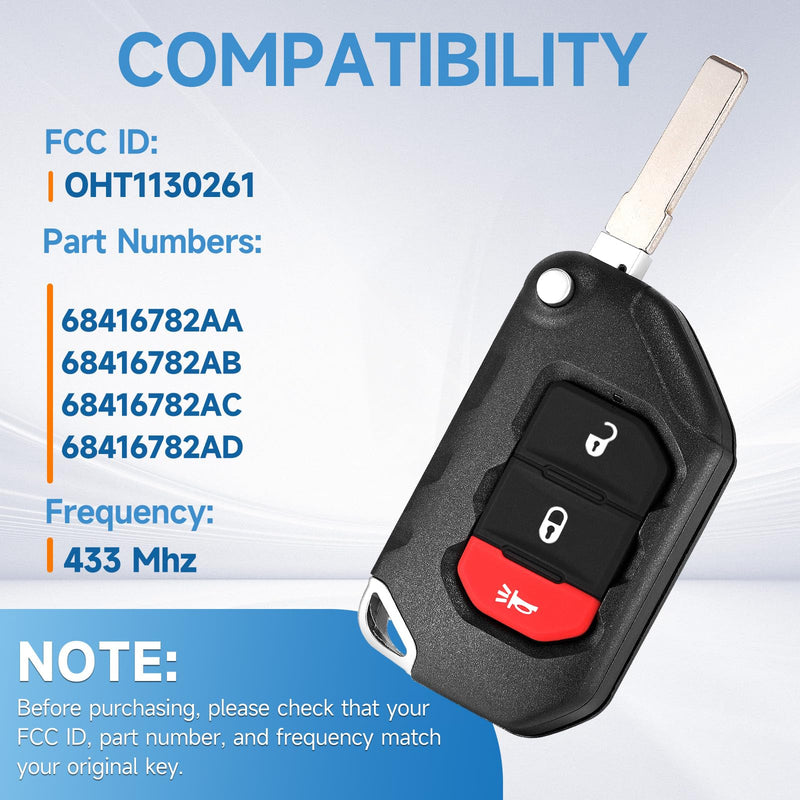 Smart Key Fob Replacement Remote fits for Jeep Wrangler 2018 2019 2020 2021 2022 2023 2024 2025 Smart Car Keyless Entry Remote OHT1130261 433Mhz 4A