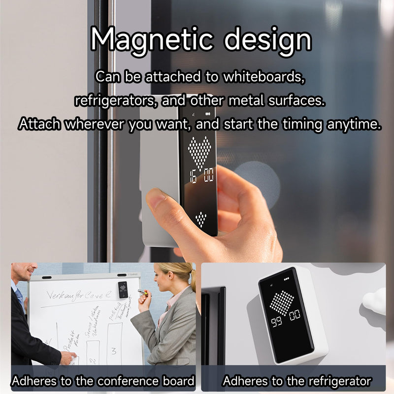 Digital Hourglass Timer, Rechargeable Magnetic Visual Timer with Large LED Display, Adjustable Volume for Classroom, Cooking, Fitness, Baking, Kids Learning & Teaching (White) White