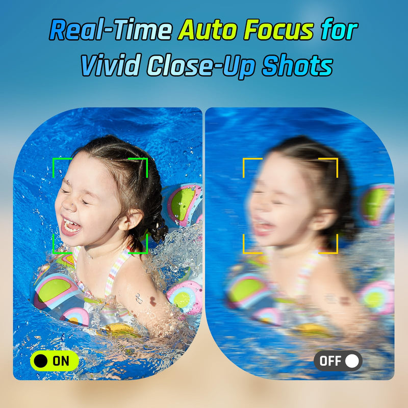 4K Underwater Camera 64MP 33FT Waterproof Camera with 32GB Card | Dual-Screen, 16X Zoom, Autofocus, Floatable, 1500mAh Battery, Fill Light, Ideal for Snorkeling, Swimming, Travel Blue