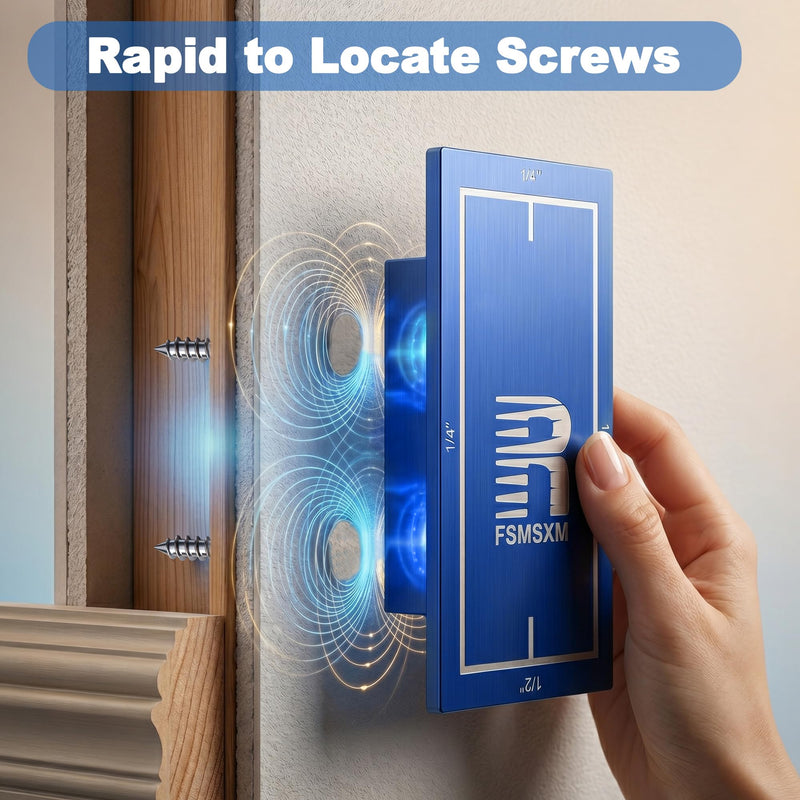 Magnetic Stud Finder, 1/4"、1/2" Trim Reveal Tool, 1/8" Door Reveal Gauge, No Batteries Required, Powerful Magnet Stud Finder, for Locate Screws and Accurate Jamb Marking, 2 PCS Electric Blue-2pc