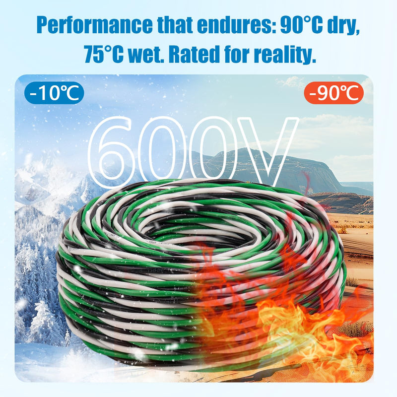 12 AWG THHN Wire 3-Conductor (Black/White/Green) – Stranded Copper, THHN/THWN-2 Rated 600V, Nylon Jacket for Indoor/Outdoor, Residential, Commercial & Industrial Wiring (25 FT) 25FT