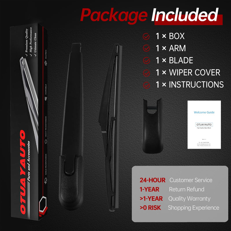 OTUAYAUTO Rear Windshield Wiper Arm Blade Set - Replacement for Toyota RAV4 2019-2023 - Factory Style Back Wiper Cover Accessories Assembly for Rear Window Rear Wiper Arm and Blade