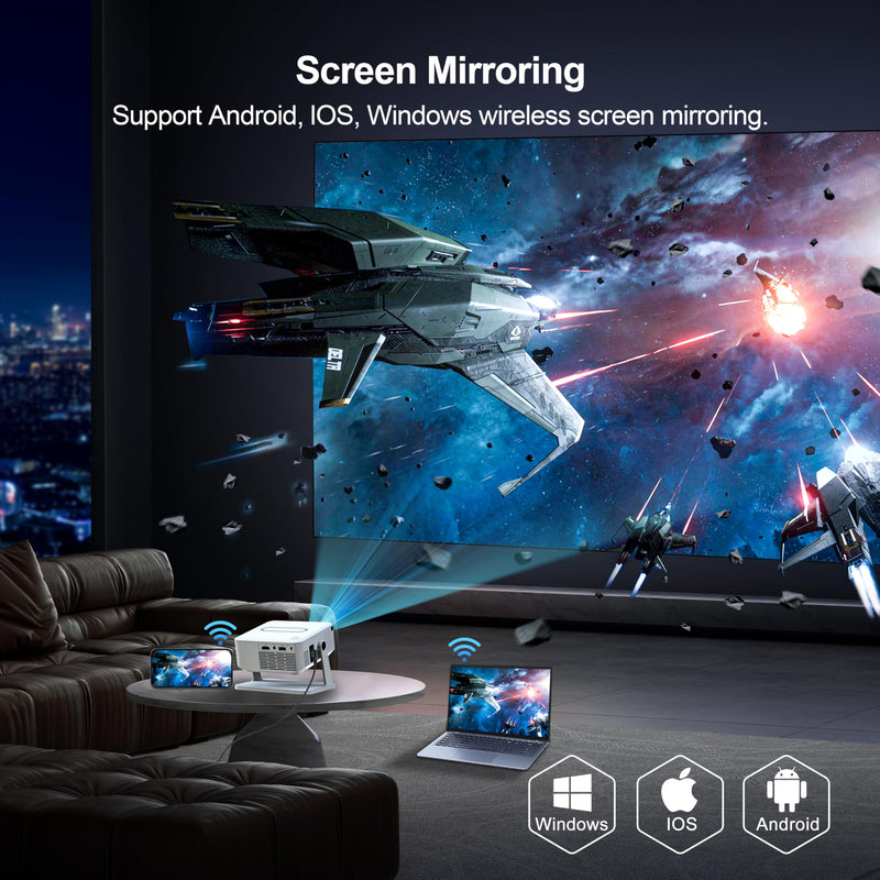 【NEW】Mini Projector with WiFi and Bluetooth,YouTube, Screen Mirroring and more. Full HD 1080P, Indoor/Outdoor Home Movie Projector by IOLIEO HM109