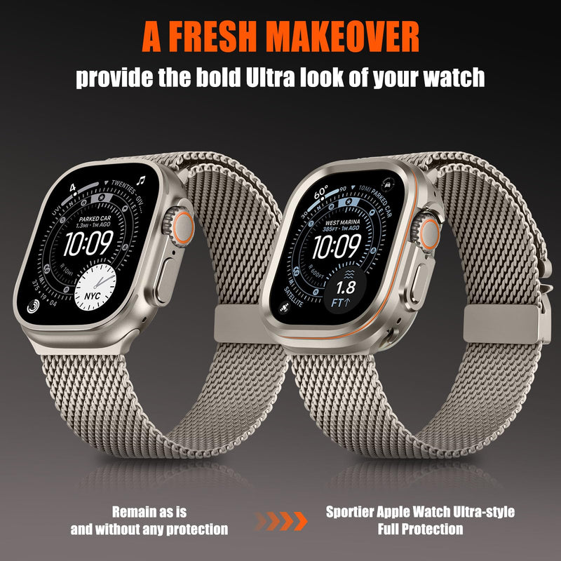Metal Rugged Case Compatible with Apple Watch Ultra 3/2/1 49mm, Metal Protective Bumper Cover Case + Back Cover for iWatch Ultra 49mm, Titanium/Orange Apple Watch Ultra 3 2 1 49mm