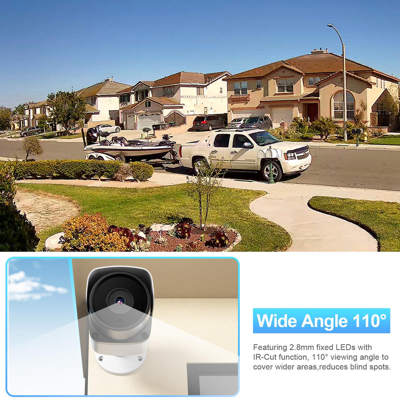 8MP AI PoE Camera, Outdoor Bullet IP Security Surveillance Camera, Face Detection, Human Vehicle Detection, Built-in Mic, 2.8mm Lens 110 °, Waterproof IP67, Night Vision 100ft, INB8BR37E WHITE