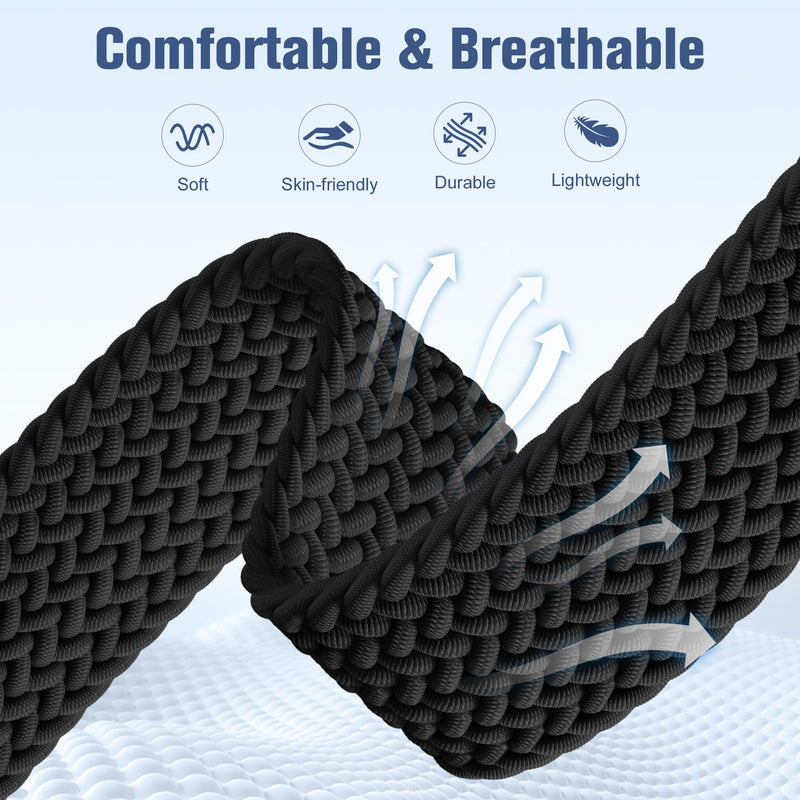 One Click Magnetic Band for Samsung Galaxy Watch 7 6 4 5 Watch 6 4 Classic | 20mm Braided Bands for Samsung Watch Band Women Men, Stretchy Nylon Sport Strap for Galaxy Watch 7 Band 6 4 5/5 Pro/FE Black One Size