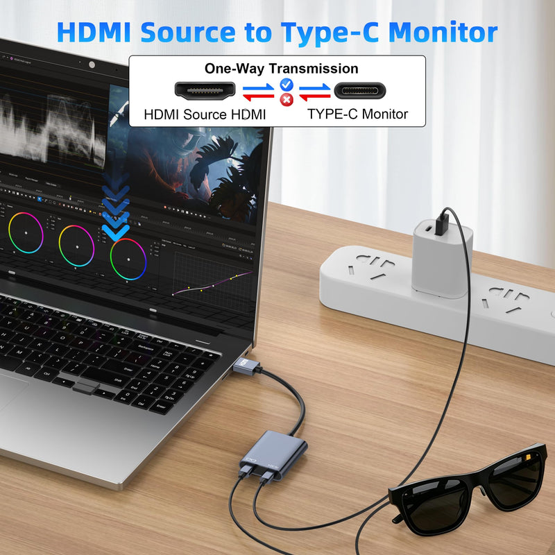 HDMI to USB C Adapter for AR Glasses, 4K@60Hz HDMI Male to USB-C Female AR Glasses Hub for XREAL One/Air 2 Pro, VITURE Pro, RayNeo Air 2s, Rokid, Switch 2/1, Steam Deck, PS5/4, Xbox, Portable Monitor