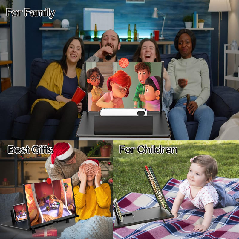 18" Screen Magnifier for Cell Phone,3D Magnifying Projector Screen Enlarger Expander for Movies, Videos, and Gaming, Foldable Phone Stand with Screen Amplifier, Compatible with All Smartphones Bkack-18inch