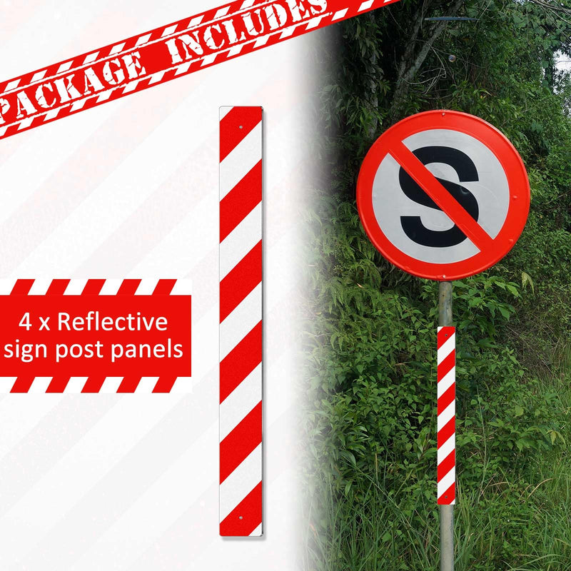 Therwen 4 Pcs Reflective Sign Post Panel 30 x 3'' Aluminum Reflectors for Driveway Entrance Weather Resistant Street Warning Slow Moving Vehicle Sign Post Panel Reflective Road Markers(Red, White) Red, White