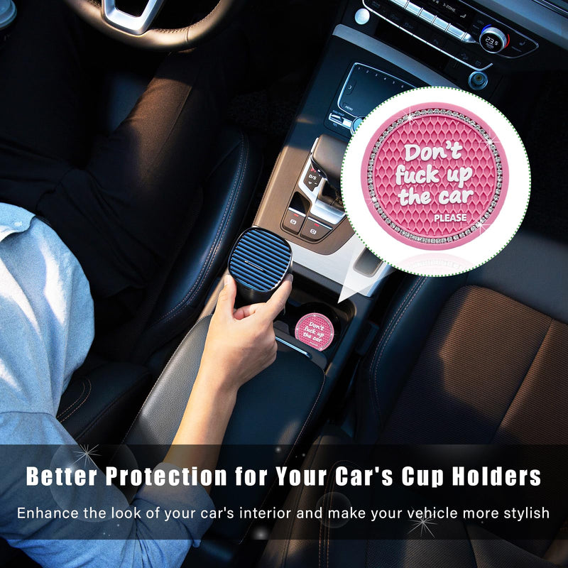Ziciner 2 Pack Bling Car Cup Holder Coaster, 2.75 Inch Anti-Slip Auto Insert Cup Coaster, Crystal Car Drink Cup Mat Perfect for Women Girls, Universal Interior Decor Accessories (Pink) Pink