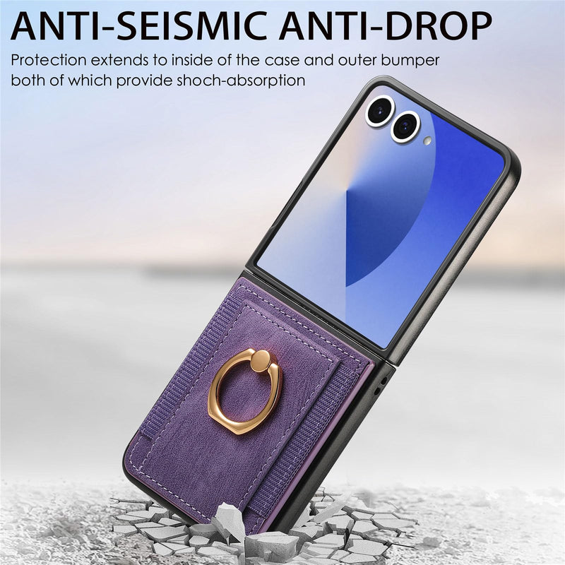 for Samsung Galaxy Z Flip 8 Wallet Case with Card Holder Purple | Credit Slots Built-in Rotate Ring Stand PU Leather Protective Kickstand Shockproof Cover for Women Men Girls