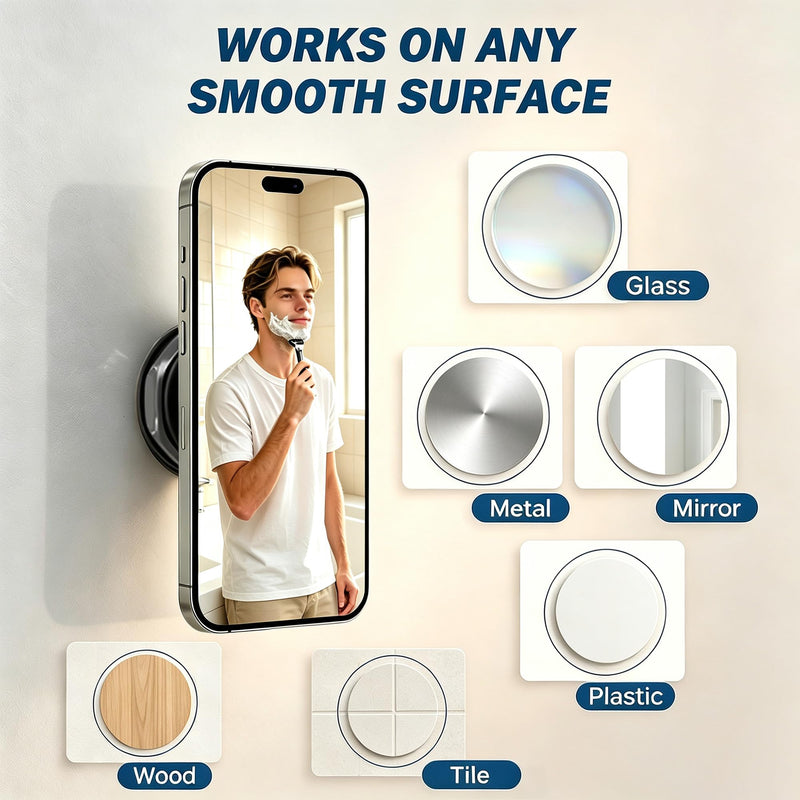 Magnetic Wall Phone Holder for Shower Mirror Glass Tile & Kitchen | 2026 Modern Home Decor & RV Accessories; 360° Adjustable; Nano Gel Suction Cup; Strong Magnet; Fits iPhone 12-17 & All Phones