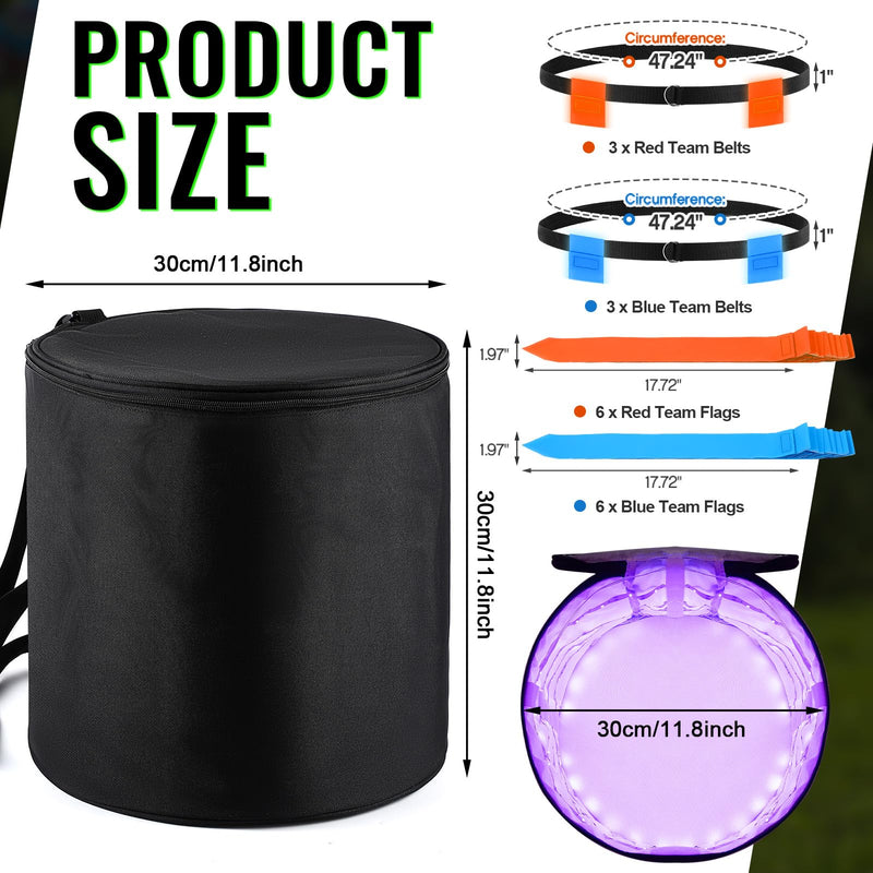 Hiboom 6 Pcs Glow in The Dark Flag Football Belts with UV Light Quick Charger Bag, Adjustable Belt Set for Playground Backyard Camping Yard Game Outdoor in The Dark Games Party Accessories