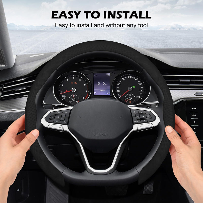 frani Nappa Leather Steering Wheel Cover, Universal 15 Inch Premium Non-Slip Steering Wheel Cover Black