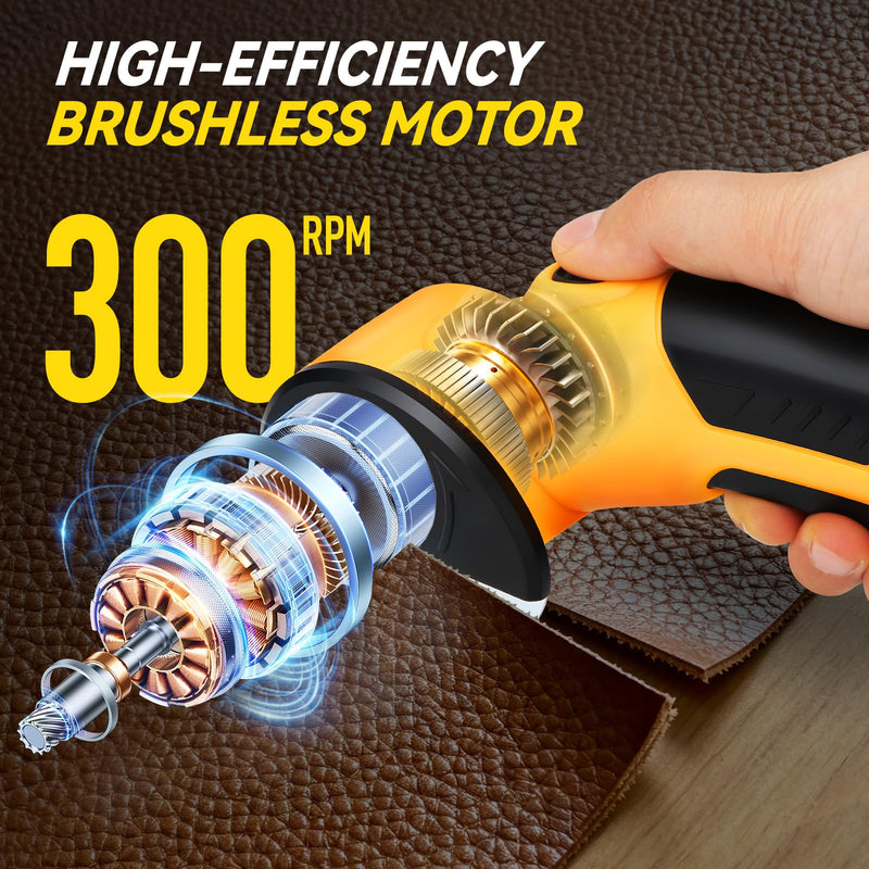 2026 New 3000mAh Cardboard Box Cutter with 2 Titanium Blades, Cordless Electric Scissors with Safety Lock & LED Light, Storage Box, 300RPM, 4V, Cutter for Fabric Carpet Carton Plastic Leather Cloth Yellow-orange 2