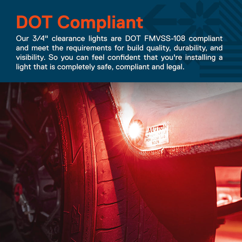 TRUE MODS 10pc 3/4" Inch Round Red Trailer 12V LED Marker Light [3 Wire/Turn Brake Tail TBT Lights] [DOT FMVSS 108] [SAE P2PC] [Semi-Spherical Output] [IP67 Waterproof] Small Markers for Trailer Truck 10 Pack Red (TBT)