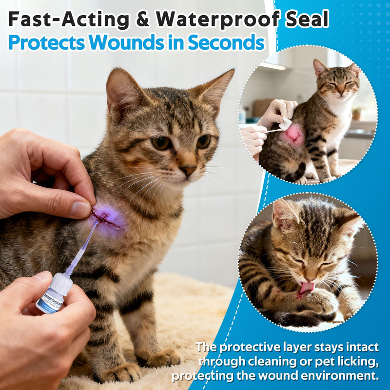 Veterinary Surgical Skin Glue, Strong Surgical Adhesive with 10 Precise Applicators, Blue Tinted Fast Acting Waterproof Wound Closure for Pets Dogs Cats, Pain Free & Stress Free(1 Pack,3ml) 1 3ml