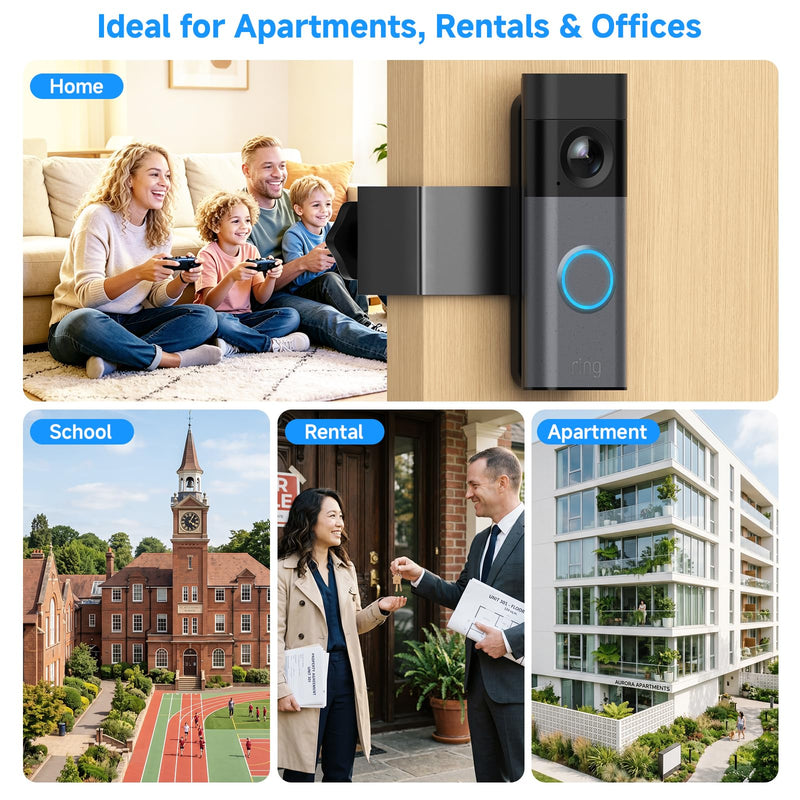 No Drill Anti-Theft Mount for Ring Battery Doorbell/Plus/Pro 2nd Gen(2026 Release), Adjustable Metal Door Clamp Holder for Ring Camera Doorbell, Doorbell Mounting Bracket for Apartment & Rental