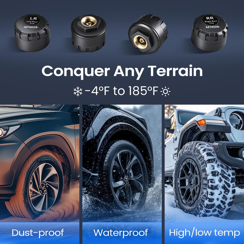 Tymate TM8 Tire Pressure Monitoring System, Wireless Solar TPMS with 4 External Sensors & 6 Alarm Modes, Colorful Display, Easy to Intall on Windshield, Ideal for RV Sedan SUV MPV Truck (0-87 PSI)
