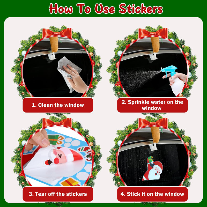 Reindeer Car Decoration for Christmas with Nose, 4PCS Window Sticker, Antlers for Car Reindeer Window Roof-Top & Front Grille, Auto Holiday Decoration Reindeer Ears for Car SUV Van Truck 15.5 inches
