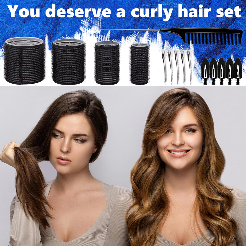 54 PCS Hair Rollers with Clips, Black Rollers for Hair, Jumbo Large Medium Small Hair Curlers Rollers for Long Medium Short Thick Fine Hair DIY Hairdressing (Black)