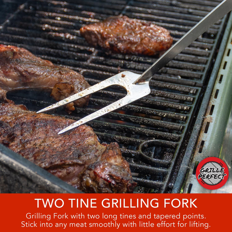 Grill Fork 24-inch Super Long for Grilling Barbecue Griddle and Fire Pit Extra Strong Curved Neck Premium Hardwood Handle Large Stainless Steel Tines for BBQ Outdoor Kitchen and Grilled Food Grilling Fork