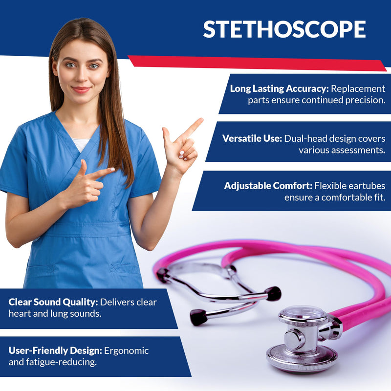 Dixie EMS Blood Pressure and Sprague Stethoscope Kit - Pink