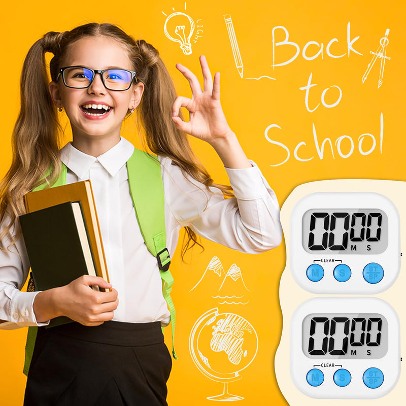 ZILLEEN Kitchen Timer Digital with Magnetic Back for Kids Classroom, White 12 Pack White & White 6