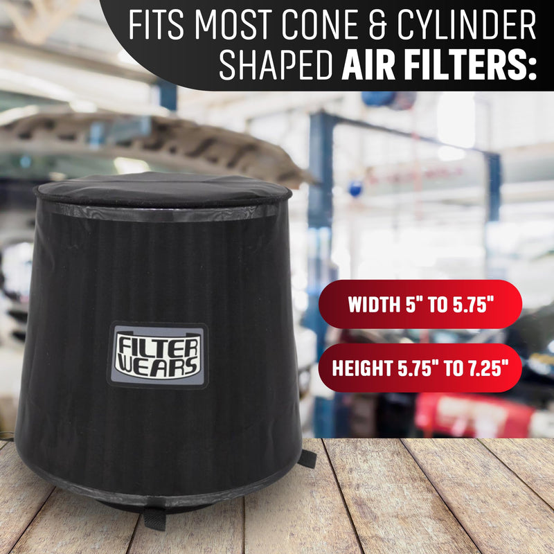 FILTERWEARS F154K Universal Water Repellent Cold Air Intake Pre-Filter - Large Black