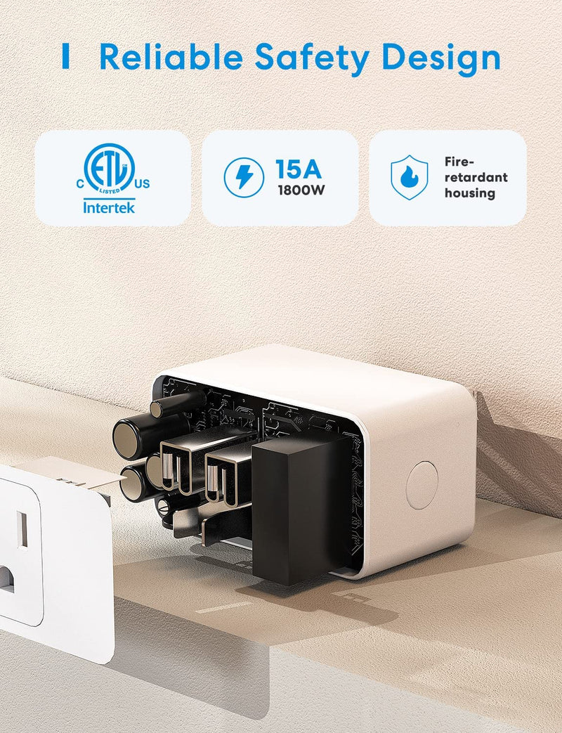 Meross Smart Plug Mini Support Apple HomeKit, Siri, Alexa, App Control, Timer, 15A & Reliable WiFi Outlet, No Hub Needed, 2.4G WiFi Only, 4 Pack HomeKit 4 Pack
