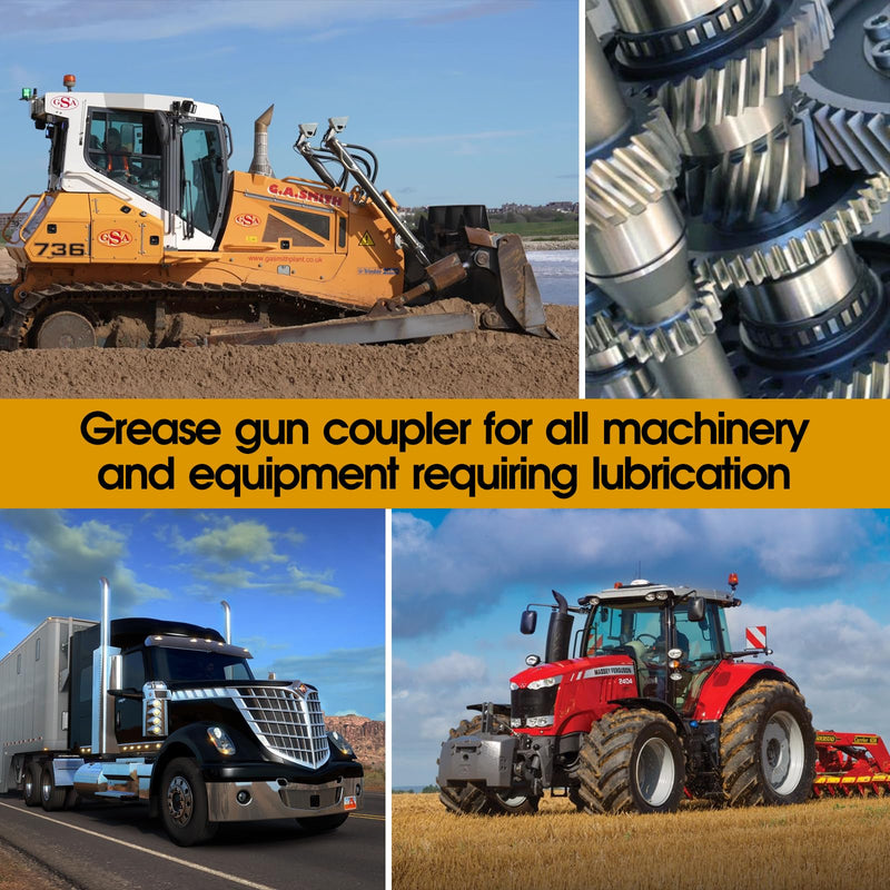 Grease Gun Coupler, Grease Gun Tips, Grease Gun Accessories, 12000 PSI Leak Proof Design Double Handle Grease Nozzle, Compatible with All 1/8" NPT Grease Guns (2PCS)