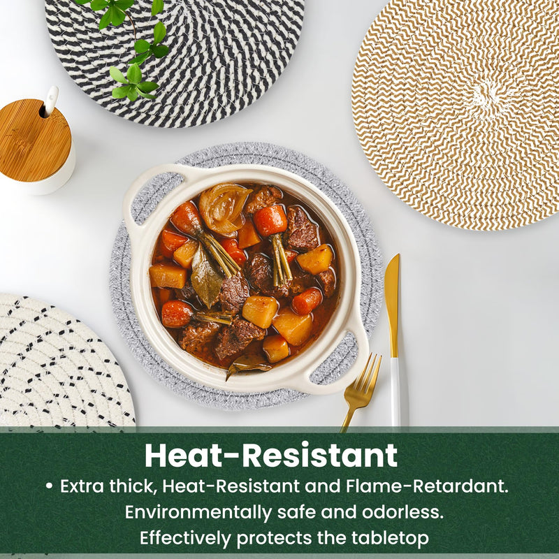 10 Inch Trivets for Hot Dishes, Hot Pots and Pans, Extra Large Thick Heat Resistant Large Coaster, Hot Pads, Kitchen Essentials, Pot Holders for Countertop with Storage Basket, 5 Pcs Mix Color With Basket