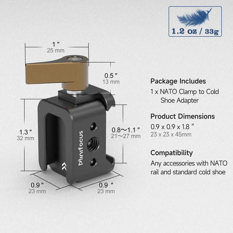 NATO Clamp to Cold Shoe Adapter, Aluminum Alloy Quick Release Rail Lock With 1/4" Threaded ARRI Locating Hole for DJI RS 3 Flash Light Microphone Camera Cage Magic Arm V3505