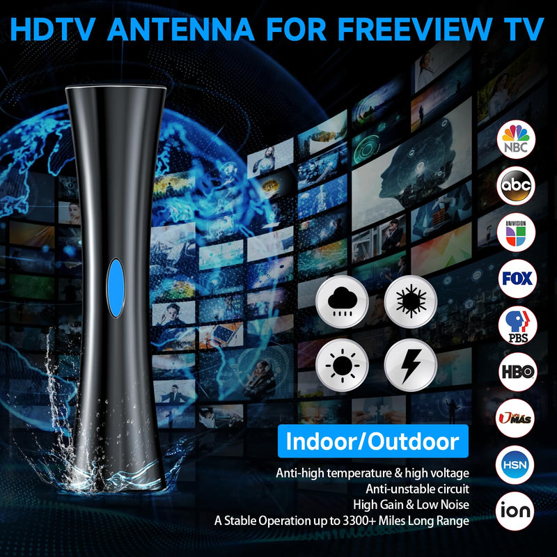 2026 New TV Antenna for Smart TV Indoor,3800+Miles Digital TV Antenna Indoor,360°Long Range Outdoor HDTV Antenna for Local Channels with Amplifier Signal Booster Supports 4K 8K All TVs-38FT Coax Cable Black