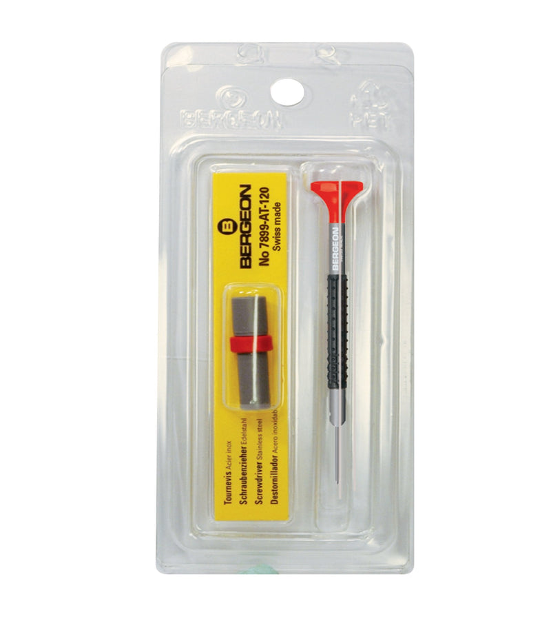 Bergeon 55-687 6899-AT-200 Stainless Steel Ergonomic 2.00mm Screwdriver with Spare Blades Watch Repair Kit