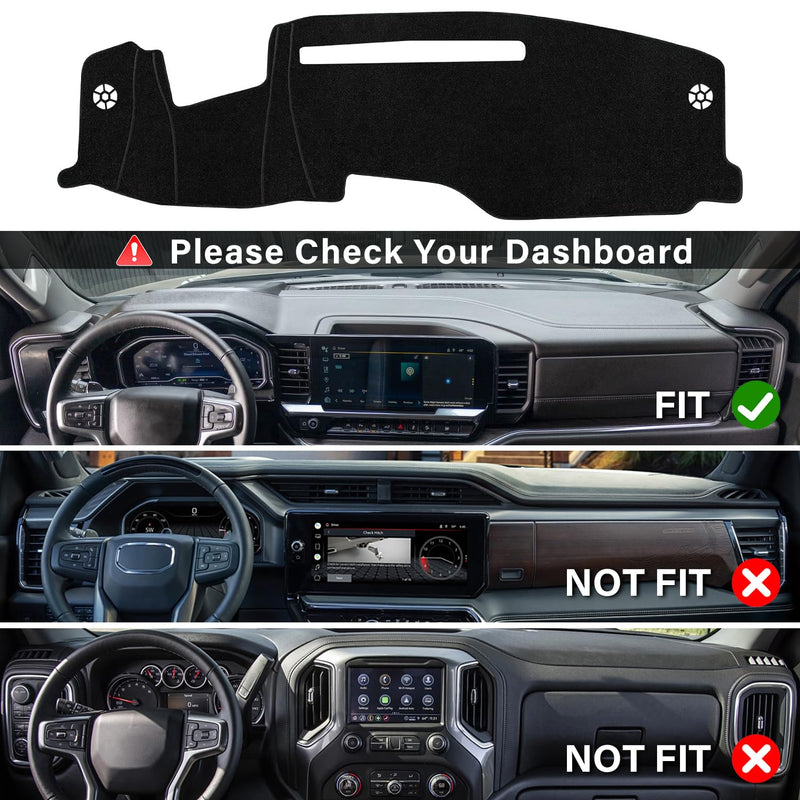 2025 Silverado Dash Cover Mat Fit for 2022-2026 Chevy Chevrolet Silverado/GMC Sierra 1500 Dashboard Cover for 2024+ Silverado & Sierra 2500HD 3500HD Sunshield Protector Mat (Only fits 13.4-in Screen) Black