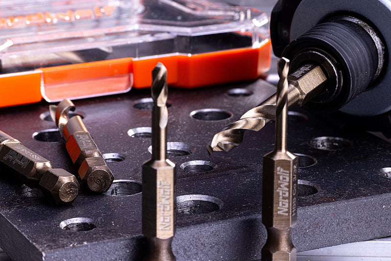 NordWolf 5-Piece M35 Cobalt Stubby Drill Bit Set for Stainless Steel & Hard Metals, with 1/4" Hex Shank for Quick Chucks & Impact Drivers, SAE Sizes 5/32"-13/64"-9/32"-11/32"-3/8" in Storage Box 5/32" to 3/8" (5 Pcs)
