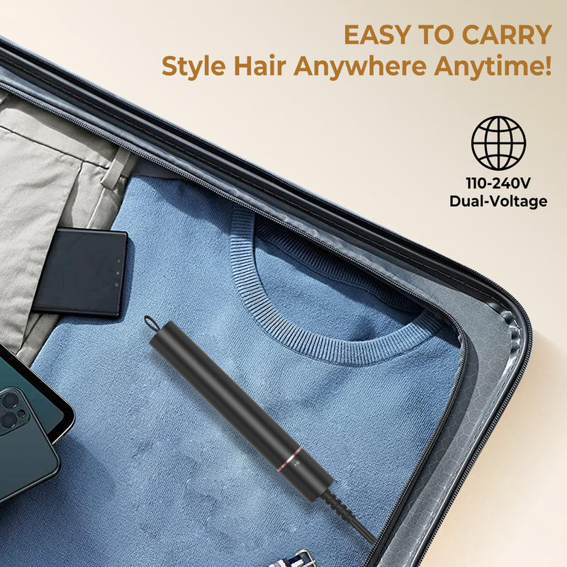  [AUSTRALIA] - Portable Mini Hair Straightener, 2 in 1 Compact Travel Straightener, Suitable for Short Hair, Fringes and Beards, Quick Heat up - 30s up to 200°C, Ceramic Plates, for Travel and Home Black