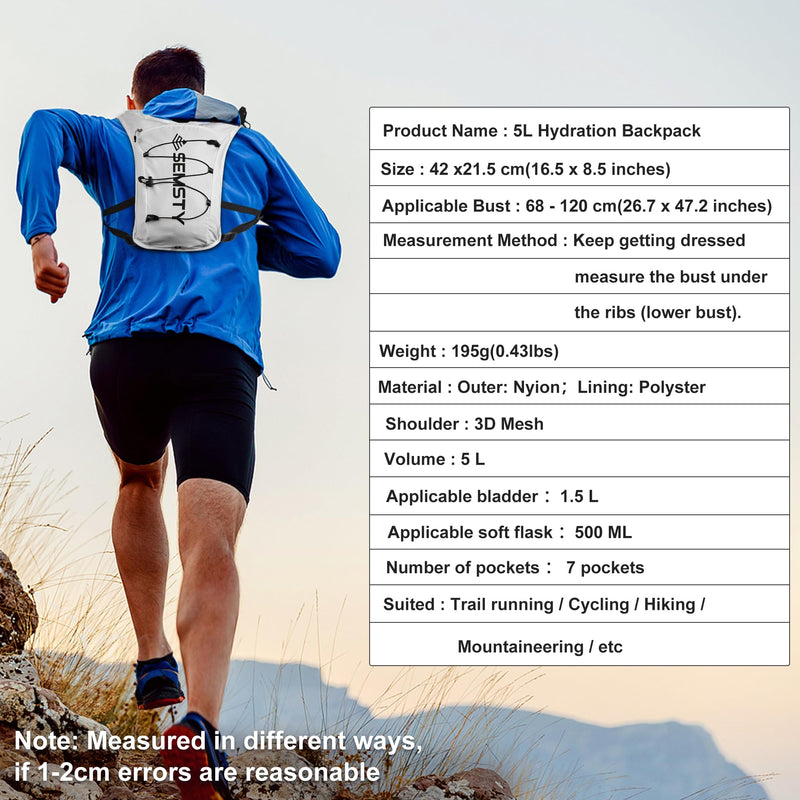 Running Hydration Vest 5L,Running Vest Pack with 1.5L Water Bladder,Lightweight Water Backpack for Hiking Running Cycling White