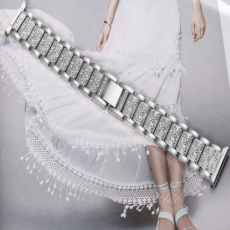 Compatible for Coco Smartwatch Bands, Women Jewelry Bling Diamond Metal Dressy Strap Adjustable Replacement Strap Accessories Sports Band for Men Women Compatible for Coco BT2, BT2-Z Smartwatch Silver 22mm size band