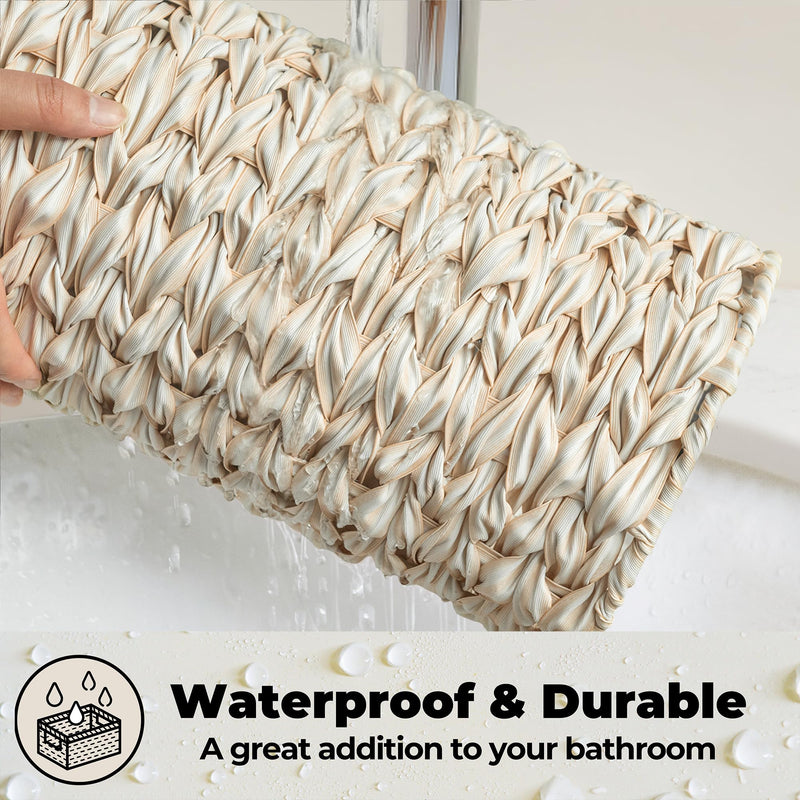 GRANNY SAYS Toilet Paper Storage Holder, Bathroom Toilet Paper Holder Stand, Woven Bathroom Baskets for Bathroom, Free Standing Organizer for Bathroom Storage Butter Milk 6¾"D(For 3 Roll)