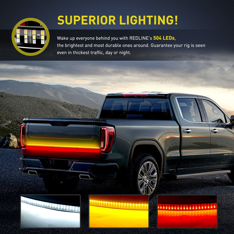 Nilight TR-04 Truck Tailgate Bar 60" Triple Row 504 LED Strip with Red Brake White Reverse Sequential Amber Turning Signals Strobe Lights，2 Years Warranty 60" Light Strip